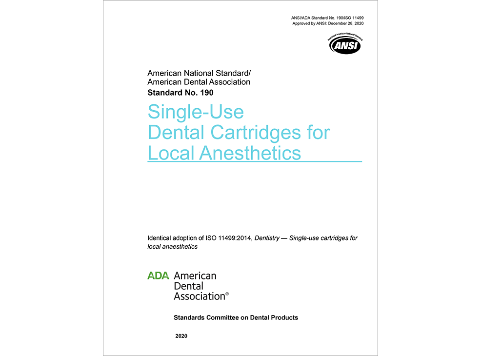 ANSI/ADA Standard No. 190 Single-Use Dental Cartridges For Local Anesthetics - E-BOOK Image 0