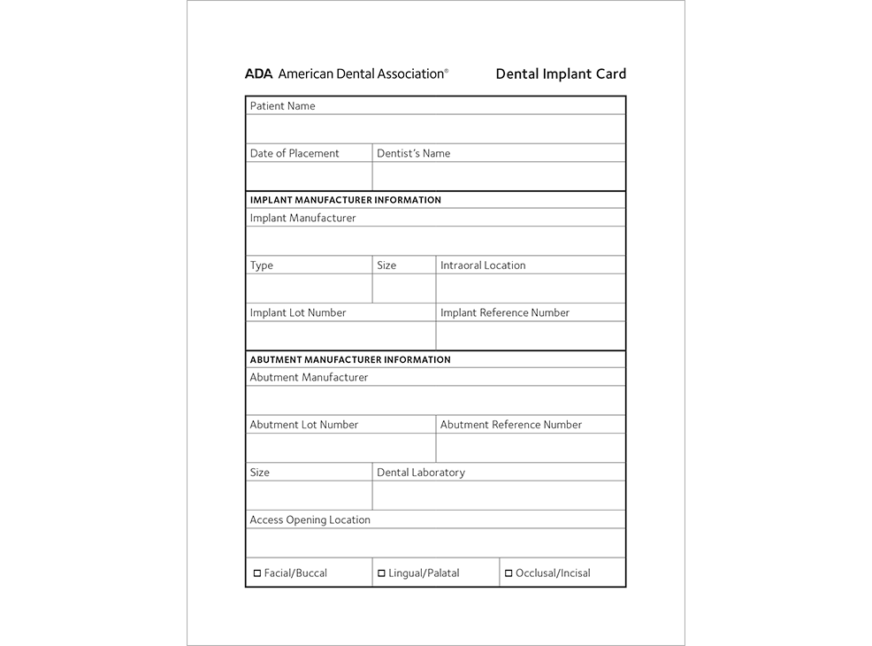 ADA Dental Implant Form Image 0