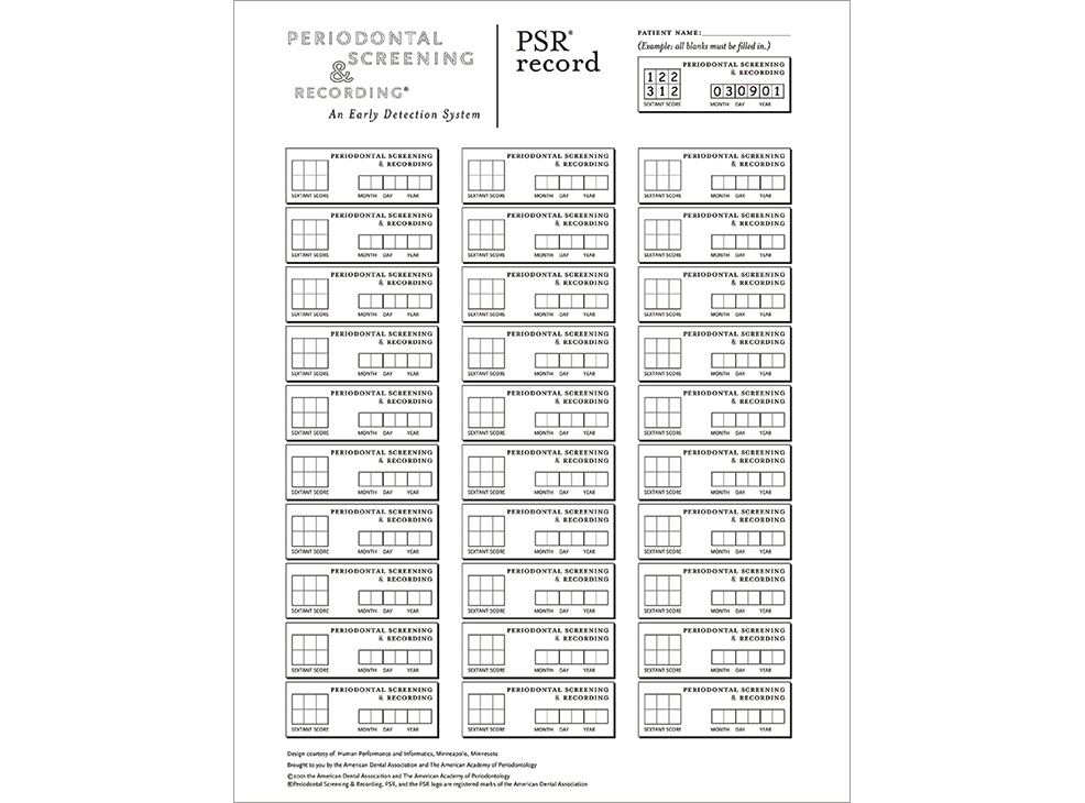 Periodontal Screening & Recording Sticker Sheet