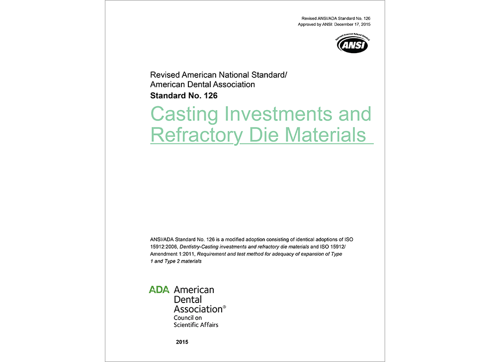 ANSI/ADA Standard No. 126 Casting Investments and Refractory Die Materials - E-BOOK Image 0
