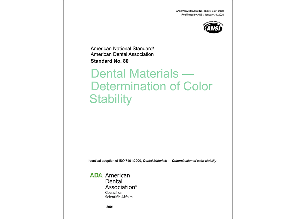 ANSI/ADA Standard No. 80 for Dental Materials - Determination of Color Stability - E-BOOK Image 0