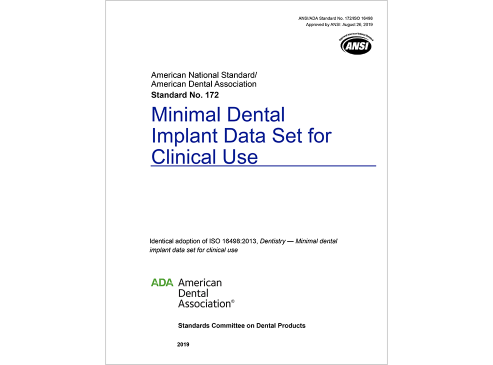 ANSI/ADA Standard No. 172 Minimal Dental Implant Data Set for Clinical Use - E-BOOK Image 0