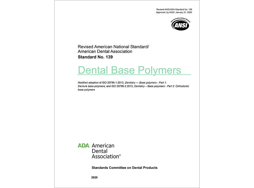 ADA 139-2020D - ANSI/ADA Standard No. 139 for Dental Base Polymers - E-BOOK Image 0