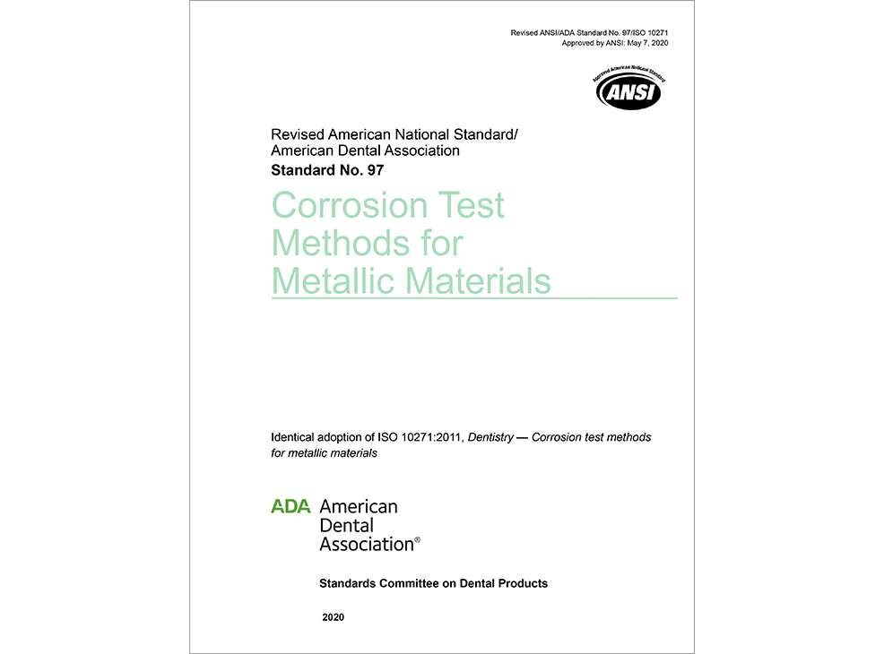ANSI/ADA Standard No. 97 for Corrosion Test Methods for Metallic Materials - E-BOOK Image 0